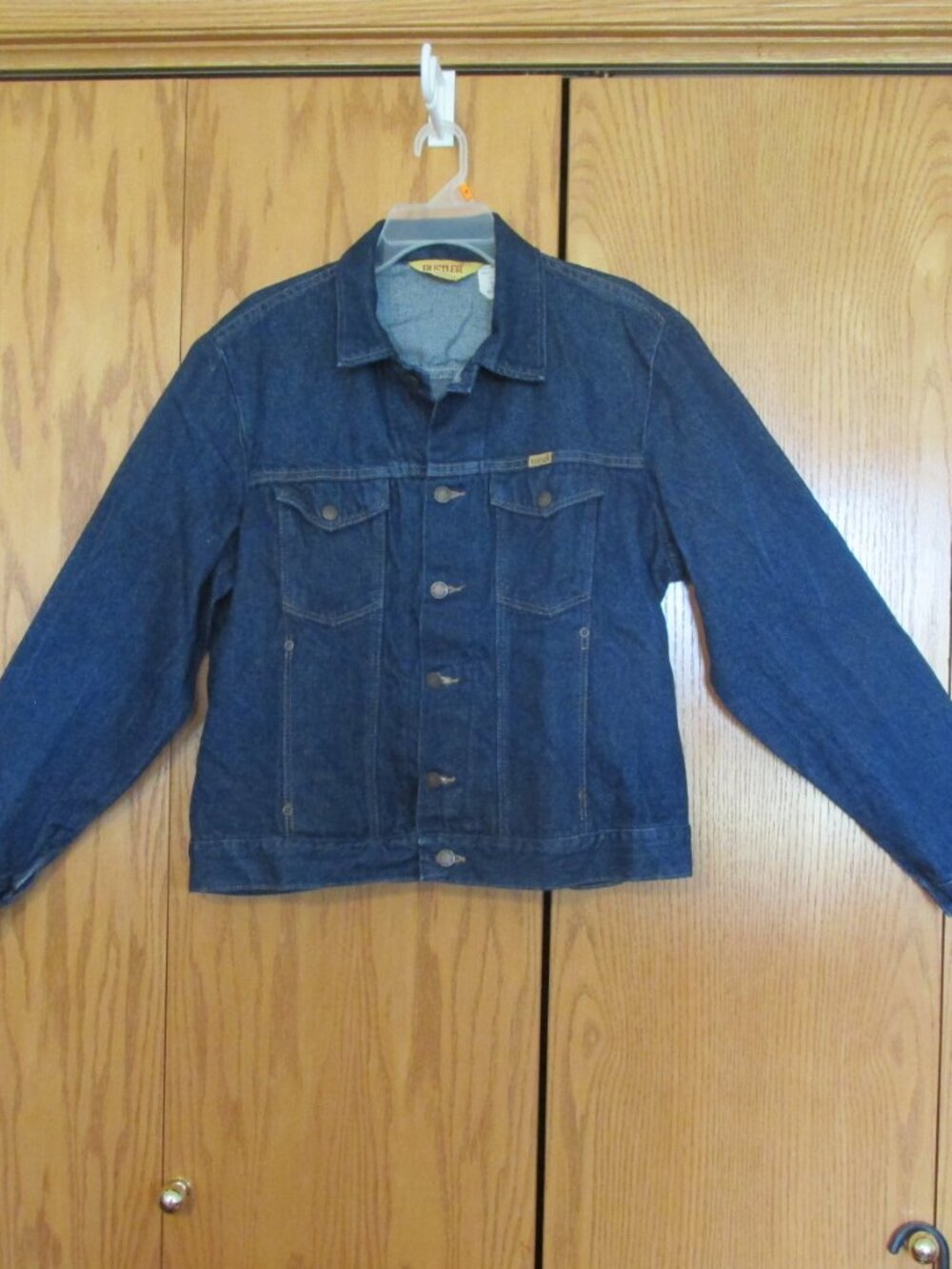 RUSTLER MEN'S SIZE L JEAN JACKET DARK BLUE WOMEN'S TRUCKER, COUNTRY COWBOY VINTA
